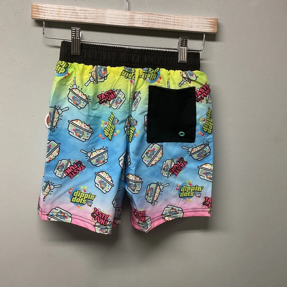 Dippin Dots Boys Swim Shorts Rainbow Ombre Ice Cream Graphic Print Size 6/7